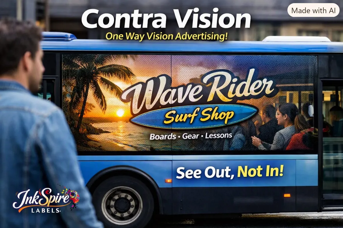 Bus windows branded with one-way Contra Vision graphics